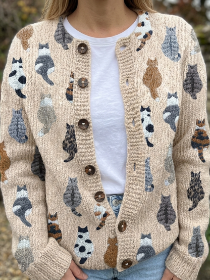 Filomena | Cardigan Cómodo con Estampado de Gatos