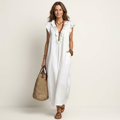 Mafalda | Vestito Maxi con Volant e Scollo a V