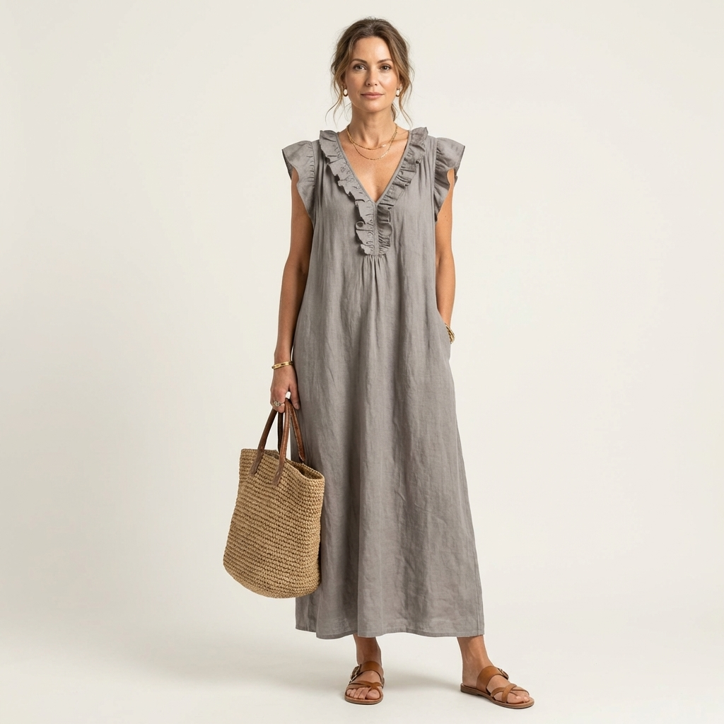 Mafalda | Vestito Maxi con Volant e Scollo a V