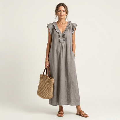 Mafalda | Vestito Maxi con Volant e Scollo a V