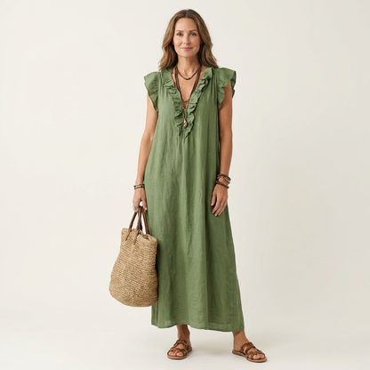 Mafalda | Vestito Maxi con Volant e Scollo a V