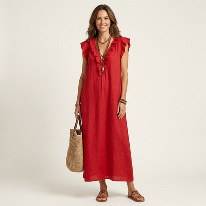 Mafalda | Vestito Maxi con Volant e Scollo a V