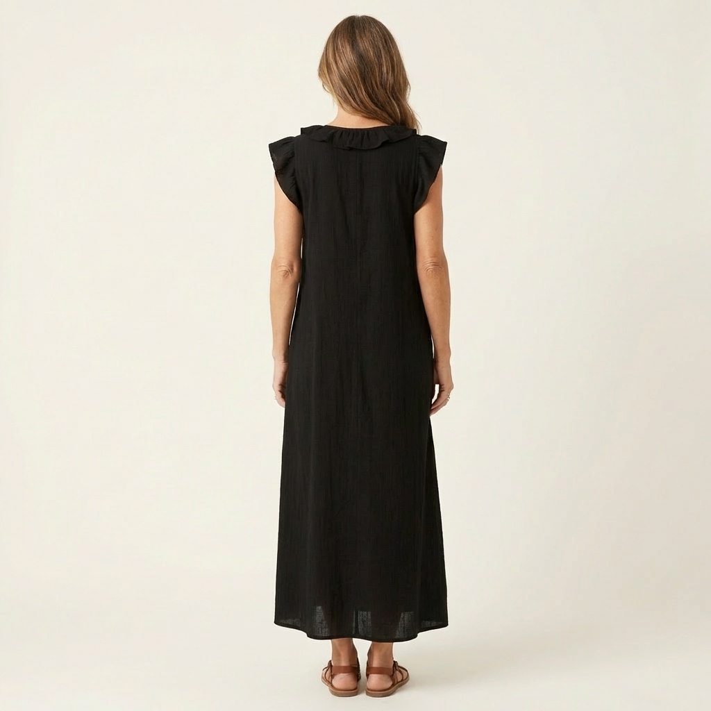 Mafalda | Vestito Maxi con Volant e Scollo a V