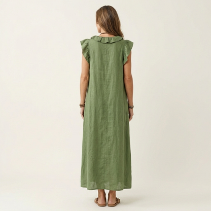 Mafalda | Vestito Maxi con Volant e Scollo a V