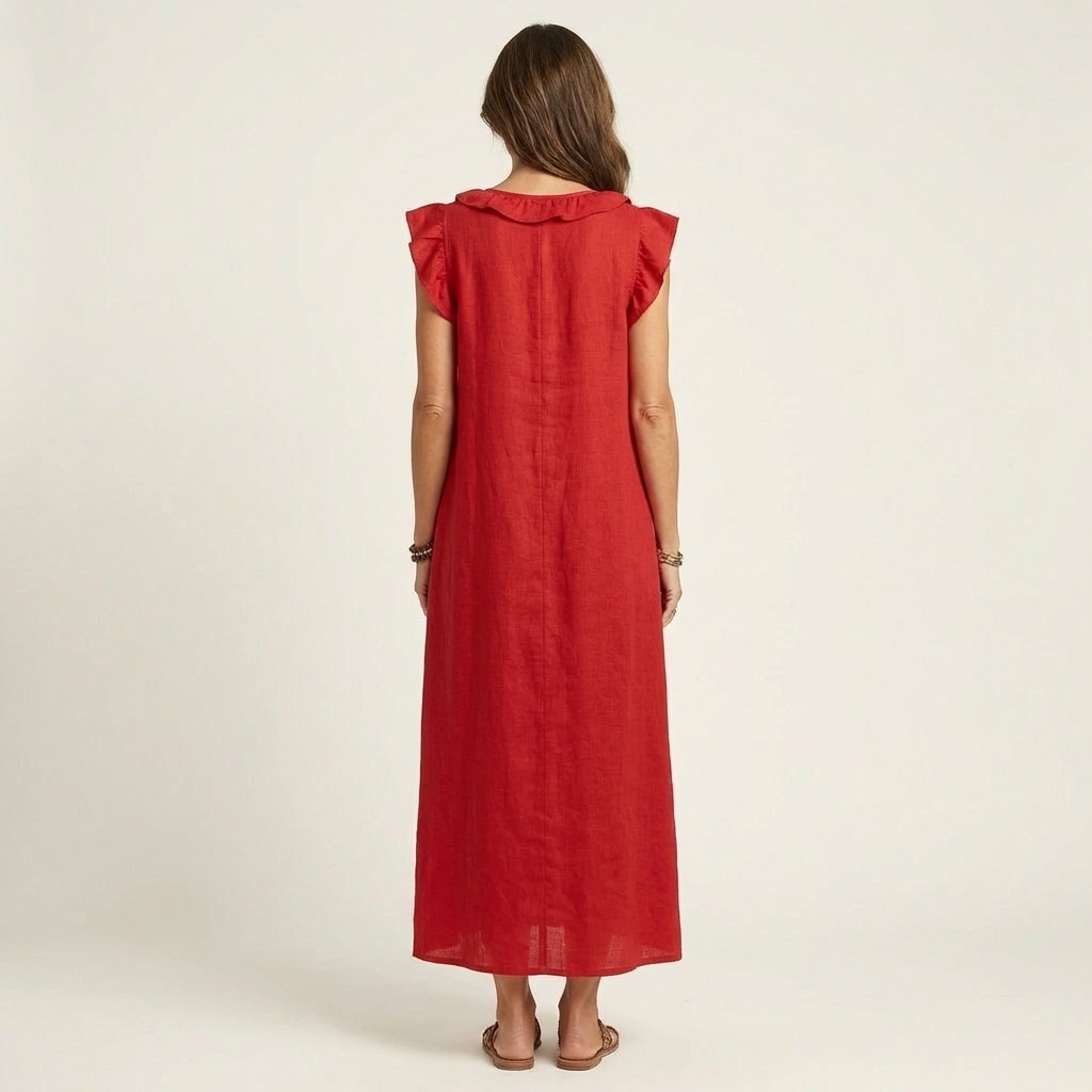 Mafalda | Vestito Maxi con Volant e Scollo a V