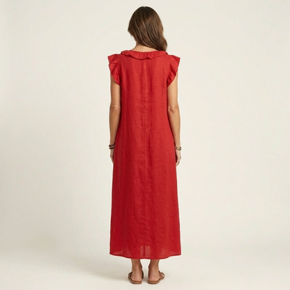 Mafalda | Vestito Maxi con Volant e Scollo a V