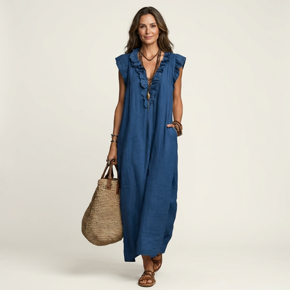 Mafalda | Vestito Maxi con Volant e Scollo a V