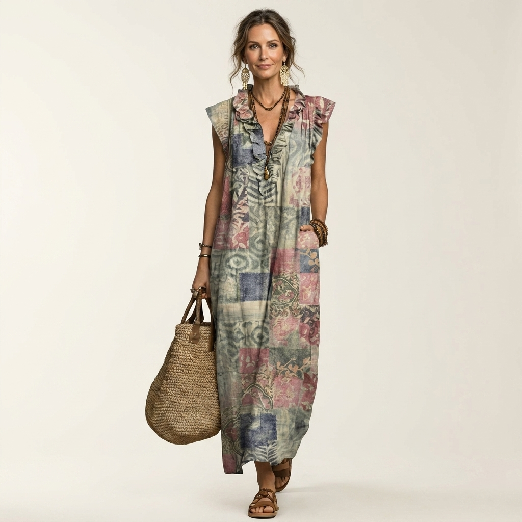 Vanda | Vestido Maxi con Volantes y Escote en V