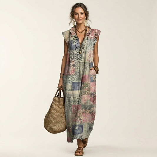 Vanda | Vestido Maxi con Volantes y Escote en V
