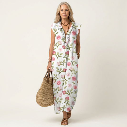 Teresa | Vestido Maxi con Volantes y Escote en V