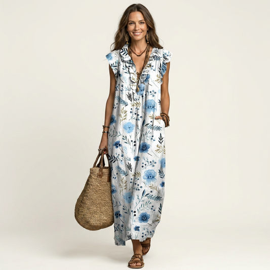 Odetta | Vestido Maxi con Volantes y Escote en V