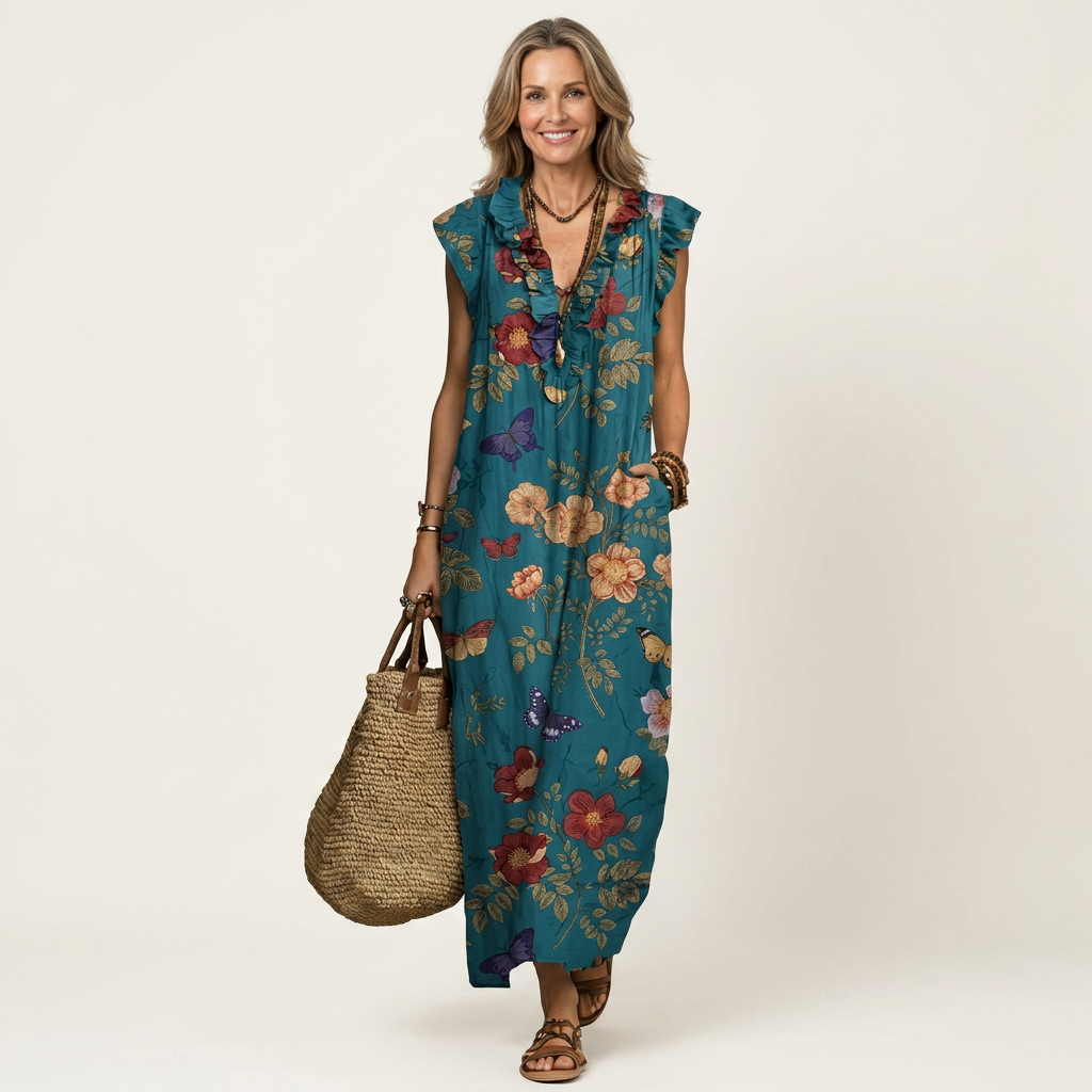 Celestina | Vestido Maxi con Volantes y Escote en V