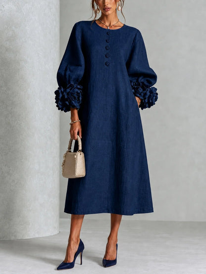 Desiré - Vestido midi con puños florales
