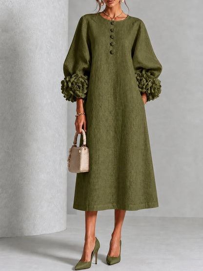 Desiré - Vestido midi con puños florales