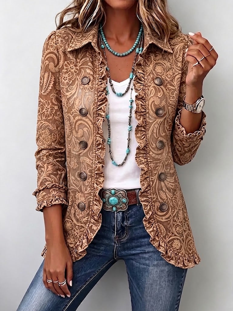 Noemí | Chaqueta Bohemia Floral Vintage con Volantes