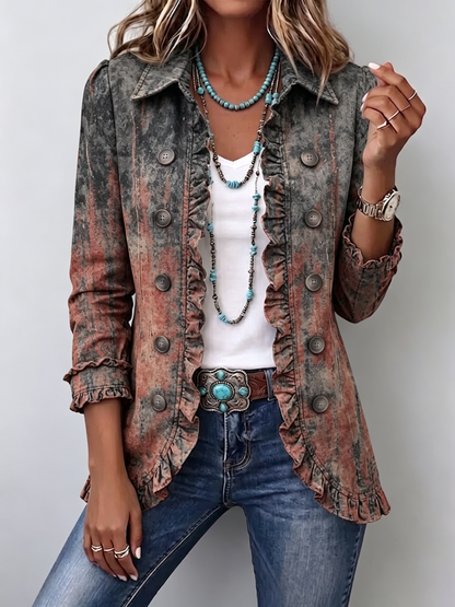Laura | Chaqueta Vintage Degradada Texturizada con Volantes