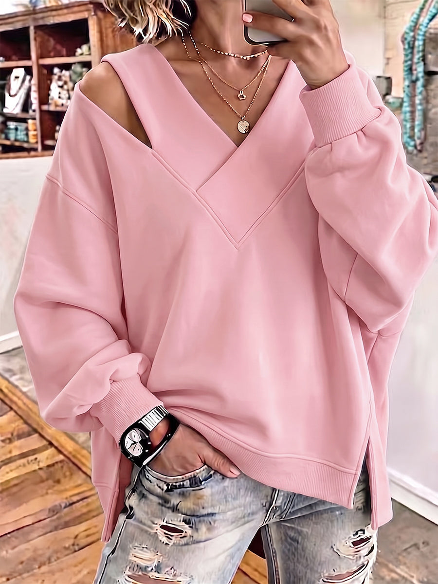 Valentina - Sudadera Oversize Chic de Cuello en V con Recorte