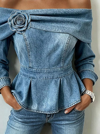 Teresa - Top Peplum Chic Vaquero de Hombros Descubiertos