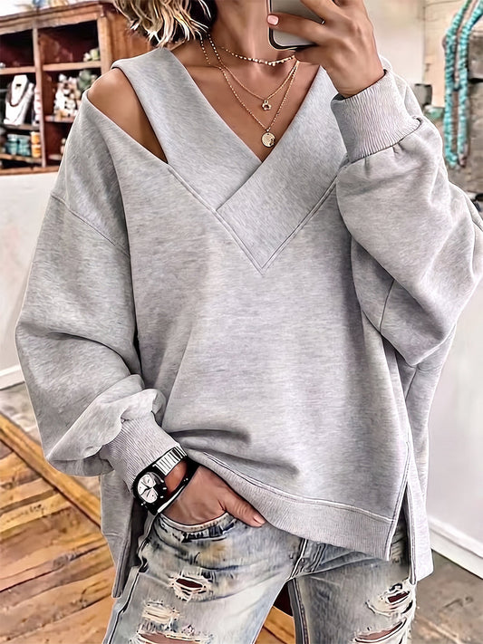 Valentina - Sudadera Oversize Chic de Cuello en V con Recorte