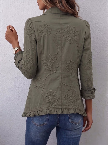 Andrea | Chaqueta Boho-Chic con Bordado Floral y Acabados Fruncidos