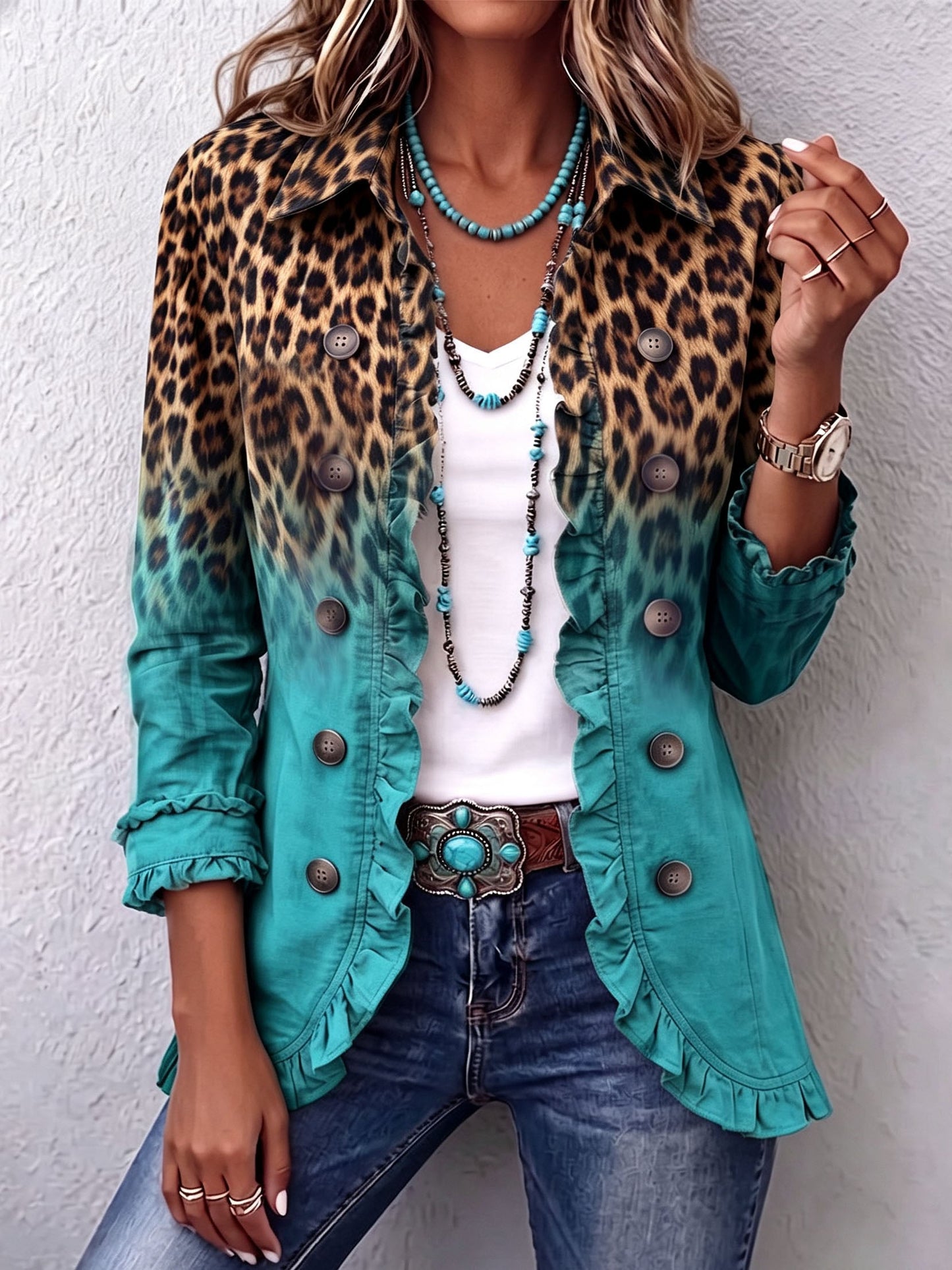 Beatriz | Blazer Leopardo Degradado con Volantes