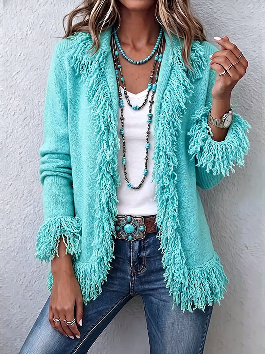 Verónica - Cárdigan Boho de Flecos Verde Chartreuse Vibrante