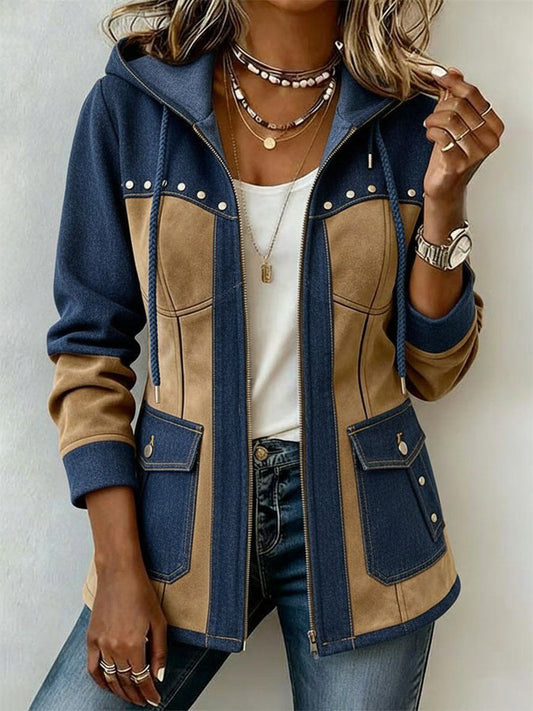 Victoria - Chaqueta con Capucha Chic de Patchwork 100% Algodón