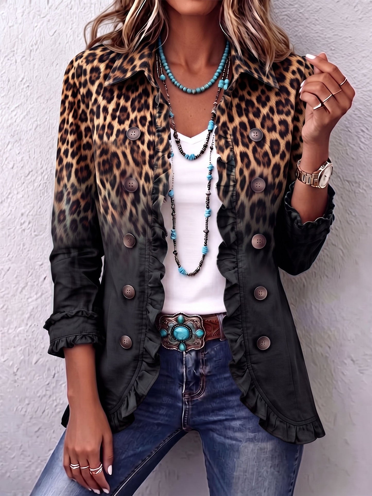 Valentina | Blazer Leopardo Degradado con Volantes