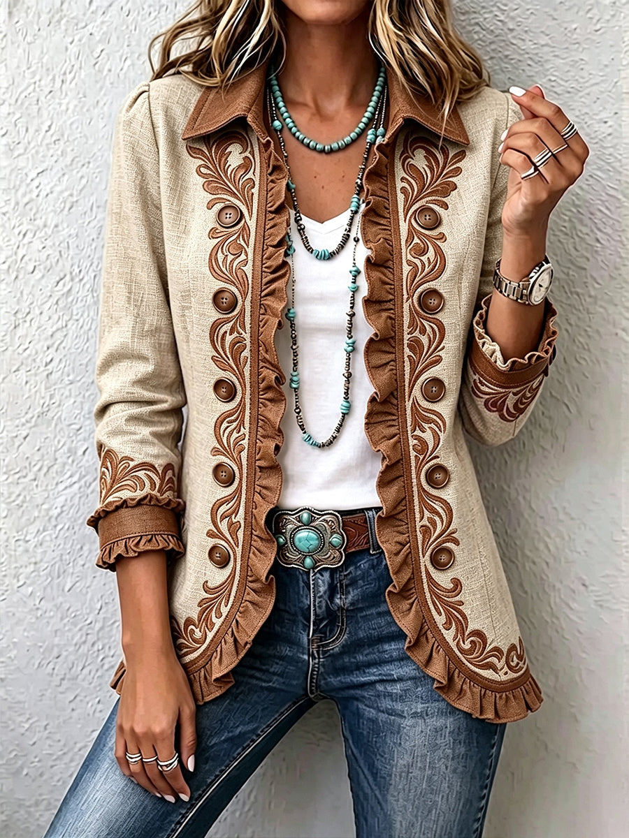 Adriana | Chaqueta Bohemia Floral Vintage con Volantes