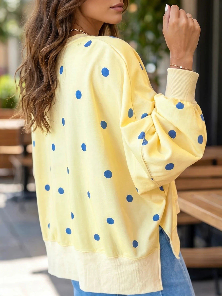 Sofía - Sudadera Chic de Lunares Amarillo Sol y Azul