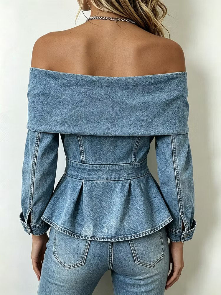 Teresa - Top Peplum Chic Vaquero de Hombros Descubiertos