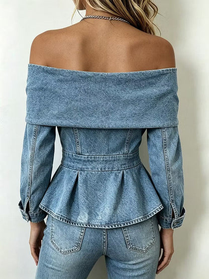 Teresa - Top Peplum Chic Vaquero de Hombros Descubiertos