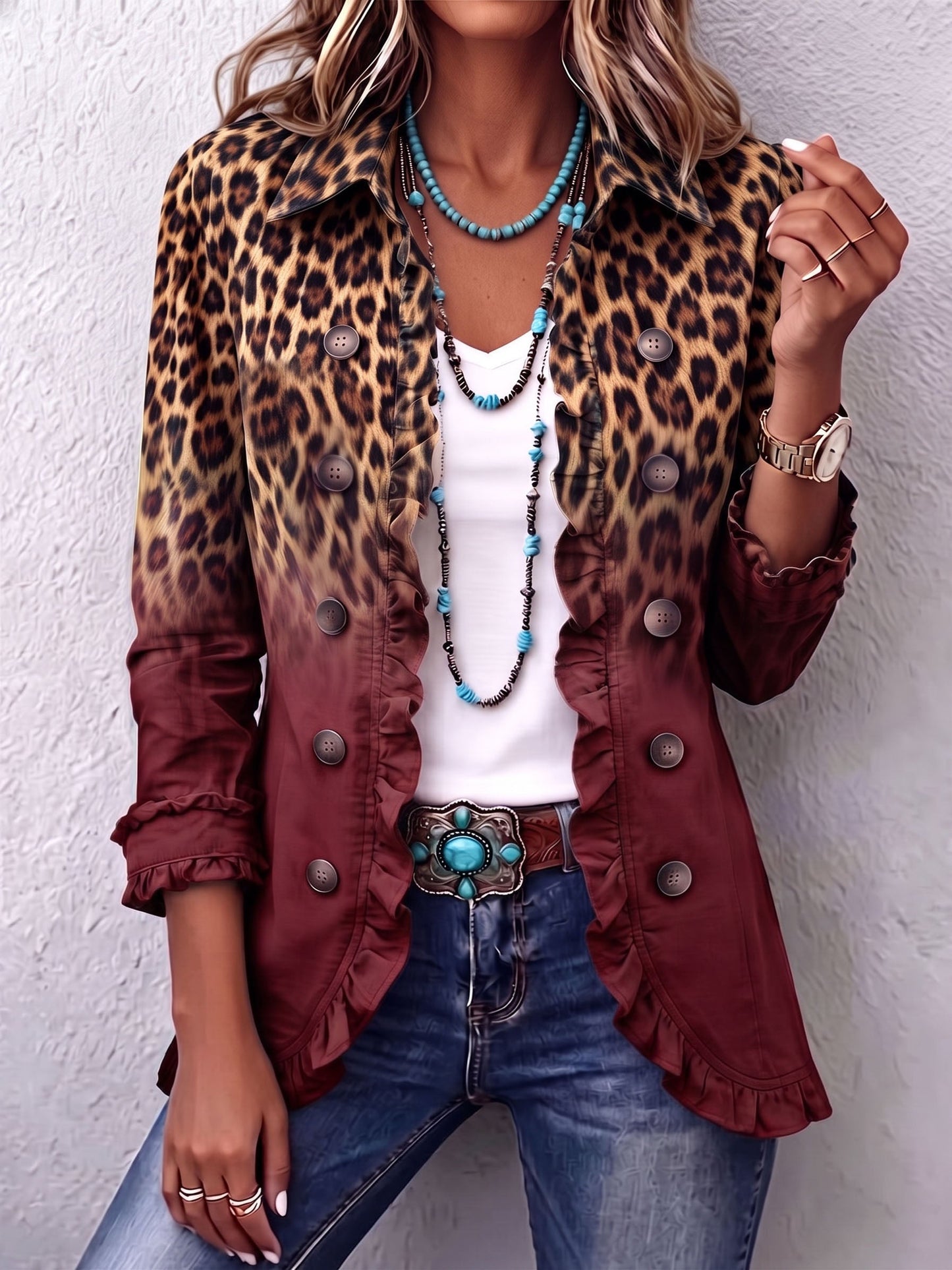 Olivia | Blazer Leopardo Degradado con Volantes