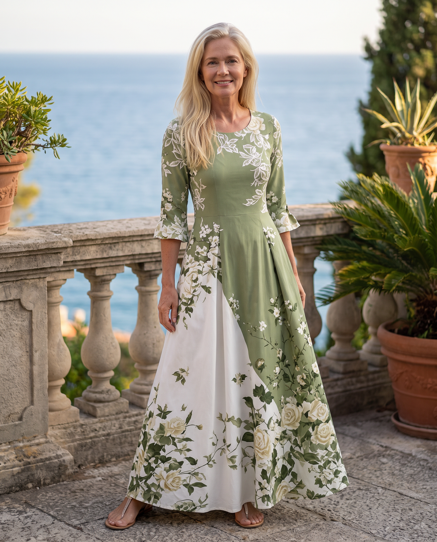 Rosalía - Vestido midi verde con panel floral