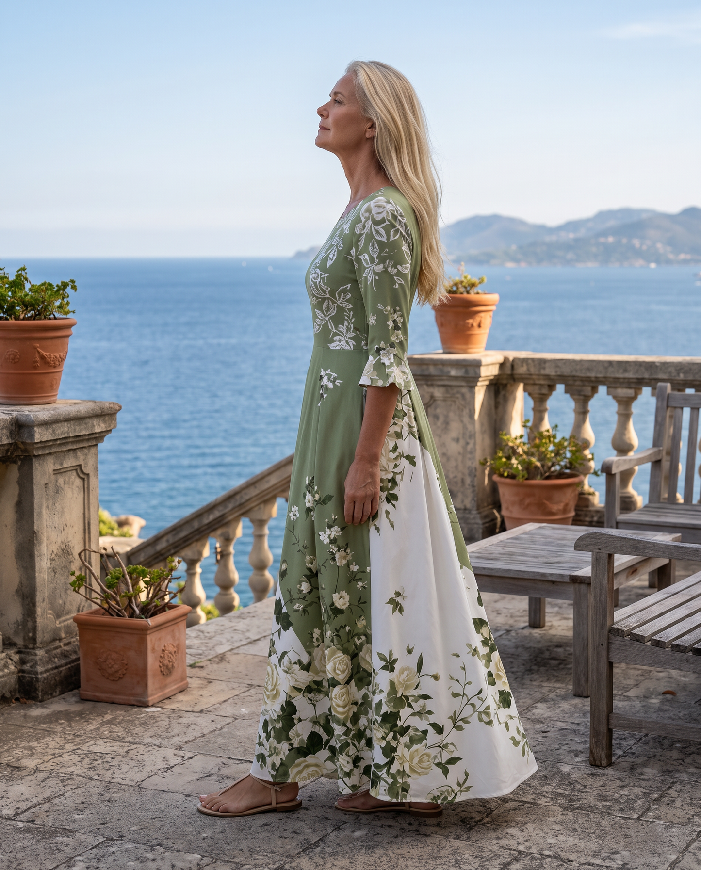 Rosalía - Vestido midi verde con panel floral