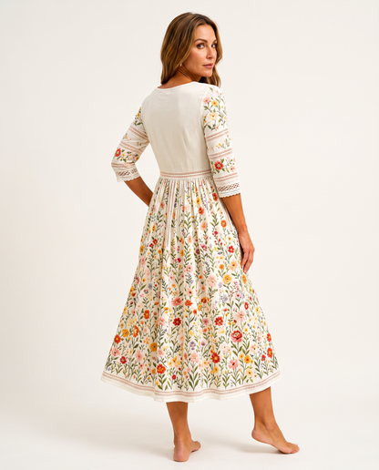 Julia - Vestido midi floral con detalle crochet