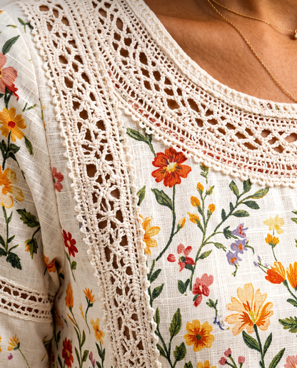 Julia - Vestido midi floral con detalle crochet