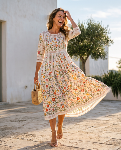 Julia - Vestido midi floral con detalle crochet