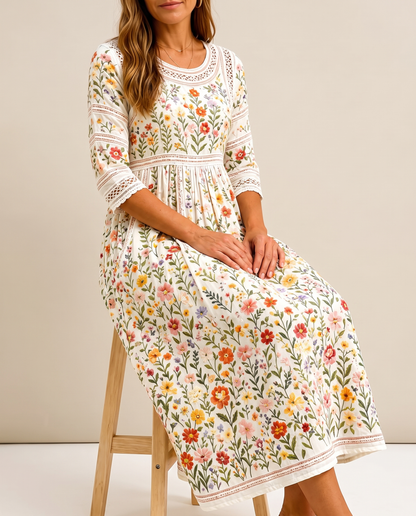 Julia - Vestido midi floral con detalle crochet