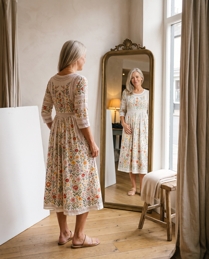 Julia - Vestido midi floral con detalle crochet