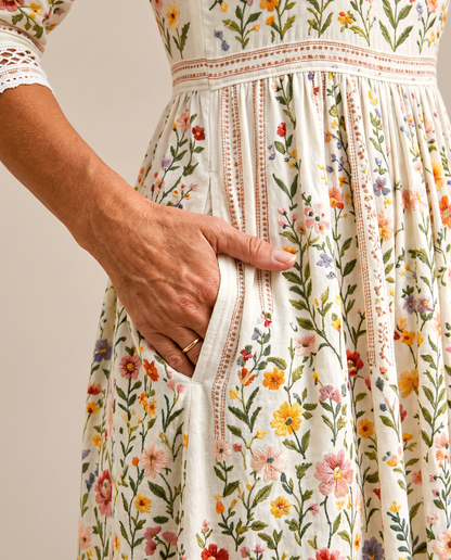 Julia - Vestido midi floral con detalle crochet